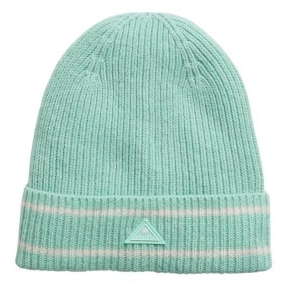 NWT ATHLETA Daily Knit Beanie Turquoise Mint Cuff Stripe Mint Green One Size - Picture 1 of 4